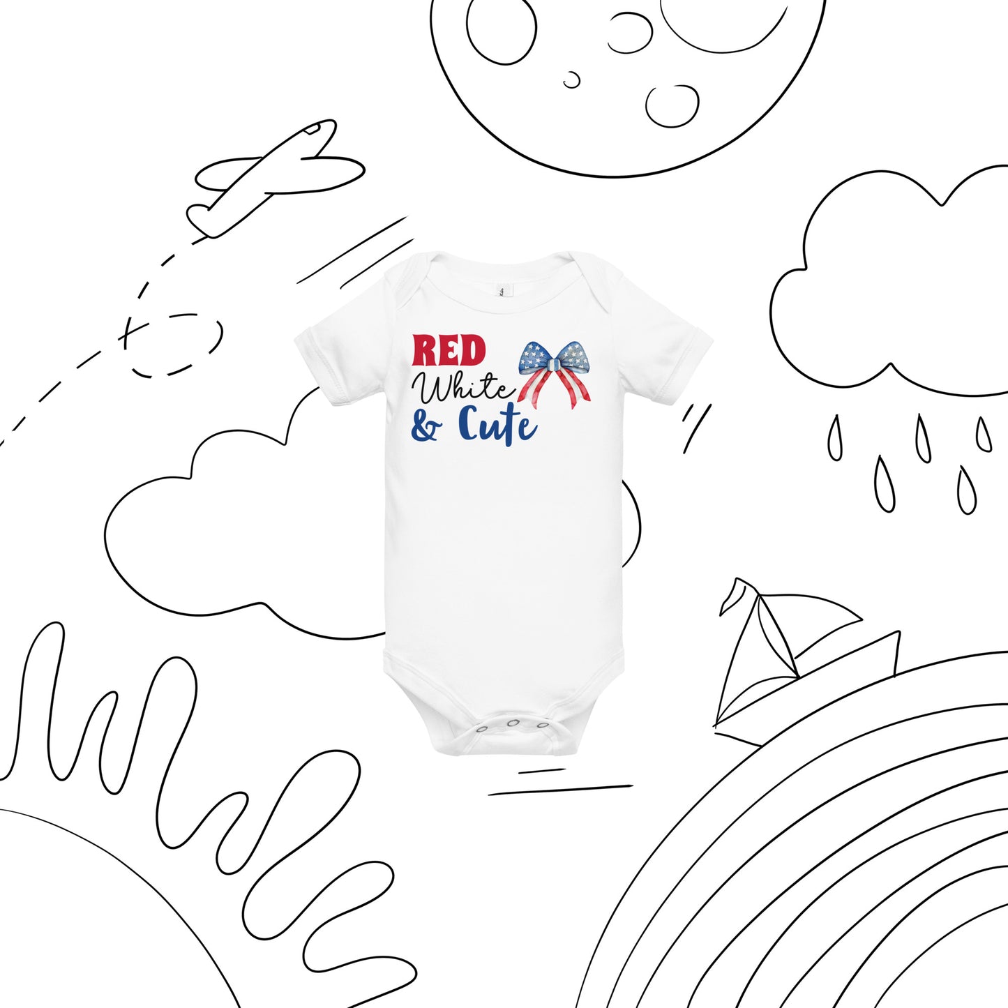 Red, White, & Cute Baby Short Sleeve Onesie